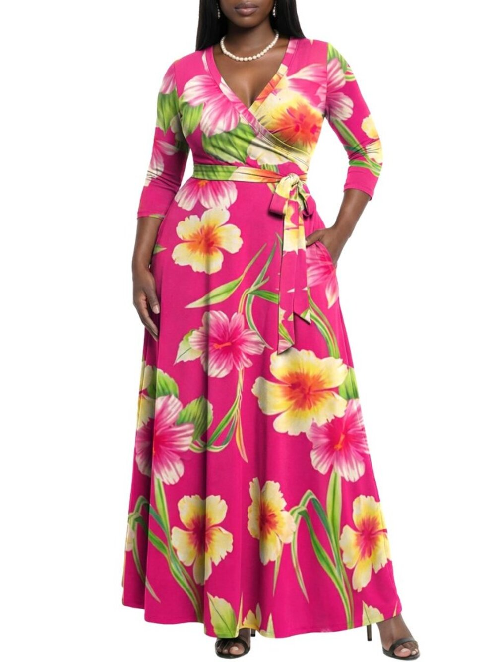 Women's Maxi Dresses Summer Casual Wrap Tie Waist Long Dress